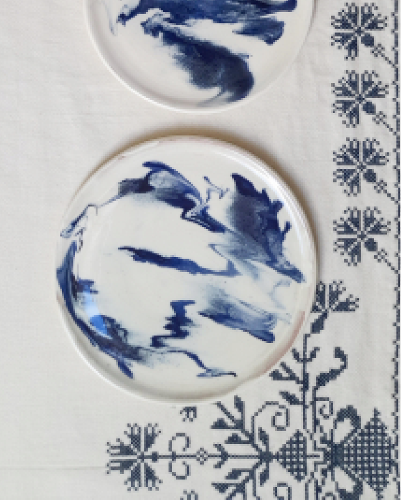Marbled Blue Swirl Ceramic Large Dinner Plate — CASA PLETÓRICA Handmade
